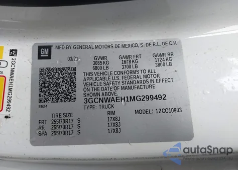 2021 Chevrolet Silverado 2Wd Long Bed Wt из США, поврежденный, VIN 3GCNWAEH1MG299492